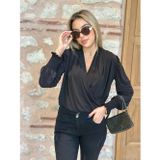 Butik Kadın Uzun Kollu Dökümlü Kruvaze Yaka Kol Ucu Gipeli Sandy Bluz