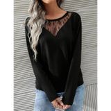 Butik Kadın Uzun Kollu Geniş Yuvarlak Yaka Dantelli Viskon Iki Iplik Bluz