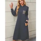 Butik Kadın Uzun Kollu Kapşonlu Cep Detaylı Viskon Iki Iplik Maxi Elbise