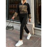 Butik Kadın Uzun Kollu Kapşonlu Leopar Desenli Viskon Iki Iplik Bluz Ve Pantolon Ikili Takım