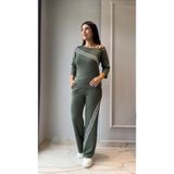 Butik Kadın Uzun Kollu Truvakar Kol Tek Omuz çapraz şerit Detaylı Ribanalı Viskon Iki Iplik Bluz Ve Pantol