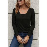 Butik Kadın Uzun Kollu V Yaka Düğme Detaylı Yumoş Bluz