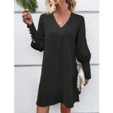 Butik Kadın Uzun Kollu V Yakalı Kısa Ithal Krep Elbise