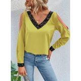 Butik Kadın Uzun Kollu V Yakalı Omuzlardan Açık Sandy Bluz