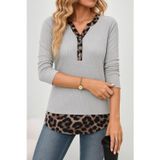Butik Kadın Uzun Kollu Yakadan Düğmeli Leopar Detaylı Kaşkorse Bluz