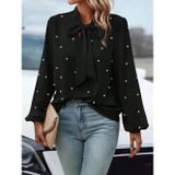 Butik Kadın Uzun Kollu Yakadan Fiyonklu Incili Ithal Krep Bluz