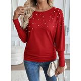 Butik Kadın Uzun Kollu Yuvarlak Yaka Incili Viskon Bluz