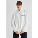 Butik Kapüşonlu Sırt Baskılı Üç İplik Oversize Sweatshirt - Beyaz
