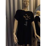 Butik Kelebek Baskılı Crew Neck Elbise, Bahar ve Yaz Için Rahat Kısa Kollu Bol Kesim Elbise, Kadın Giyim - 000-Siyah