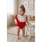 Butik Kız Bebek %100 Pamuklu Fisto Detaylı Salopet Tulum - Kırmızı - 12 - 18 Ay