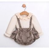 Butik Kız Bebek %100 Pamuklu Özel Tasarım Salopet Takım 2'li Takım - Kahve - 9 - 12 Ay