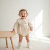 Butik Kız Bebek - Çocuk Fistolu Çorap Aksesuarlı %100 Pamuklu Salopet - Ekru - 2 Yaş