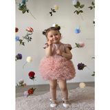 Butik Kız Bebek - Çocuk Özel Gün Parti Doğumgünü Düğün Elbisesi Tütü Detaylıı - 1 Yaş - Pembe