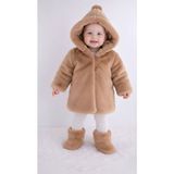 Butik Kız Bebek - Çocuk Peluş Külah Kapüşon Detaylı Kaban - Mont - 6 Ay - Kahverengi