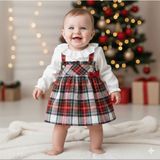 Butik Kız Bebek Ekose Desenli Dantel Yakalı Pamuklu Elbise 6-9-12-18-24 Ay - 6 Ay - Kiraz Kırmızısı