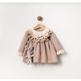 Butik Kız Bebek Tavşan Çanta Aksesuarlı Dantel Yaka Özel Tasarım Elbise - 6 - 9 Ay - Toprak