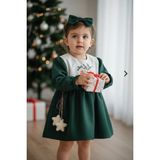 Butik Kız Çocuk %100 Pamuklu Toka Aksesuarlı Fiyonk Detaylı Elbise - 3 - 4 Yaş - Yeşil