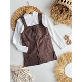 Butik Kız Çocuk Kadife Salopet Elbise Body Elbise 2'li Takım - 3 - 4 Yaş - Kahve