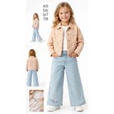 Butik Kız Çocuk Nakışlı Denim Ceket Pantolon Tshirt Takım - Pembe Çocuk Takım 4-8 Yaş - 7 - 8 Yaş - Kemik - Camel