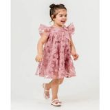 Butik Kız Çocuk Özel Tasarım Çiçek Desenli Elbise - 2 Yaş - Vizon
