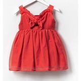 Butik Kız Çocuk Özel Tasarım Pamuklu Astarlı Elbise - 2 Yaş - Nar - Çiceği