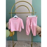 Butik Kız Çocuk Pamuklu 2'li Takım Sırt Baskılı Alt - Üst Takım Eşofman Takım - Pembe - 7 - 8 Yaş