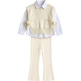 Butik Kız Çocuk Triko Süveterli Gömlek ve Fitilli Pantolon Takım – Krem - 4 – 5 Yaş