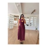 Butik Kolsuz Uzun Kabardin Elbise - Bordo