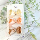 Butik Kurdele Fiyonk Saçsız Bebek Tokası 8 cm - Seyrek saçlı bebeklere özel saçtan düşmeyen toka (Krem-Somon-Bej, 3'lü Set)