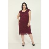 Butik Miza Dantel Büyük Beden Kısa Kollu Elbise - 44 - Mürdüm
