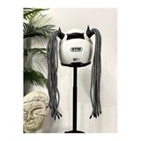 Butik Motor & Motosiklet 3d Baskı Siyah Şeytan Boynuzlu Gri Örgülü Çift Saç Kask Dış Aksesuarı