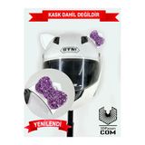 Butik Motor & Motosiklet Eflatun Simli Fiyonklu Beyaz Kedi Kulak Kask Dış Aksesuarı