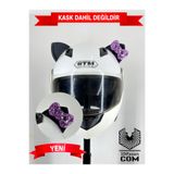 Butik Motor & Motosiklet Eflatun Simli Fiyonklu Siyah Kedi Kulak Kask Dış Aksesuarı