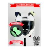 Butik Motor & Motosiklet Fosforlu (Yeşil) Fiyonklu Siyah Kedi Kulak Kask Dış Aksesuarı