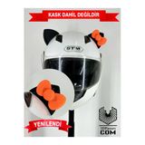 Butik Motor & Motosiklet Neon Turuncu Fiyonklu Siyah Kedi Kulak Kask Dış Aksesuarı