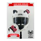 Butik Motor & Motosiklet Pembe Fiyonklu Siyah Kedi Kulak Kask Dış Aksesuarı