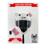 Butik Motor & Motosiklet Toz Pembe Fiyonklu Beyaz Kedi Kulak Kask Dış Aksesuarı