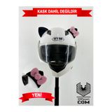 Butik Motor & Motosiklet Toz Pembe Fiyonklu Siyah Kedi Kulak Kask Dış Aksesuarı