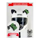 Butik Motor & Motosiklet Yeşil Fiyonklu Siyah Kedi Kulak Kask Dış Aksesuarı