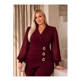 Butik Nilyam Kadın Büyük Beden Kruvaze Yaka Balon Kol Bel Üçgen Broşlu Esnek Abiye Takım 27003