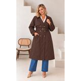 Butik Nilyam Kadın Büyük Beden Kruvaze Yaka Bondit Kumaş Beli Kemer Detaylı Astarlı Oversize Trençkot Mont Ceket 29011