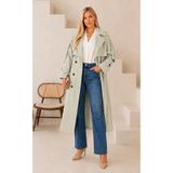 Butik Nilyam Kadın Büyük Beden Kruvaze Yaka Bondit Kumaş Su Geçirmez Astarlı Oversize Trençkot Mont Ceket 29010