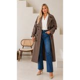 Butik Nilyam Kadın Büyük Beden Kruvaze Yaka Bondit Kumaş Su Geçirmez Astarlı Oversize Trençkot Mont Ceket 29010