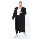Butik Nilyam Kadın Büyük Beden Uzun Kapüşonlu Devrik Yaka Kırçıllı Kaşe Hırka Ceket Kaban 25055