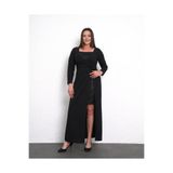 Butik Nilyam Kadın Büyük Beden Uzun Kol İç Payet Detaylı Esnek Maxi Boy Abiye Elbise 24704 Siyah