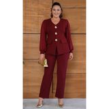 Butik Nilyam Kadın Büyük Beden V Yaka Şifon Kol Broş Detaylı Bluz Pantolon Abiye Takım 25064