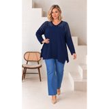 Butik Nilyam Kadın Büyük Beden V Yaka Uzun Kol Omuz Taş İşlemeli Yumuşak Dokulu Oversize Likralı Bluz 29501