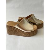 Butik Noble Shoes Hakiki Deri Dolgu Topuk Kadın Terlik - Gold