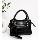 Butik Olea Kadın Rugan El ve Omuz Çantası Askılı Mini Tote Çanta - Siyah Rugan