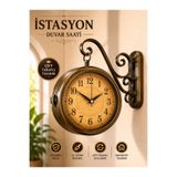 Butik Saat Çift Taraflı Vintage İstasyon Duvar Saati - 36x25 cm